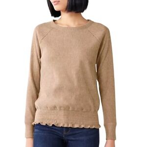 NWT Nine West Tan Beige Ribbed Ruffle Hem Sweater- Plus Size XXL, 2XL